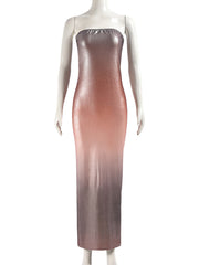 Strapless Gradient Sleeveless Shiny Slim Maxi Dress