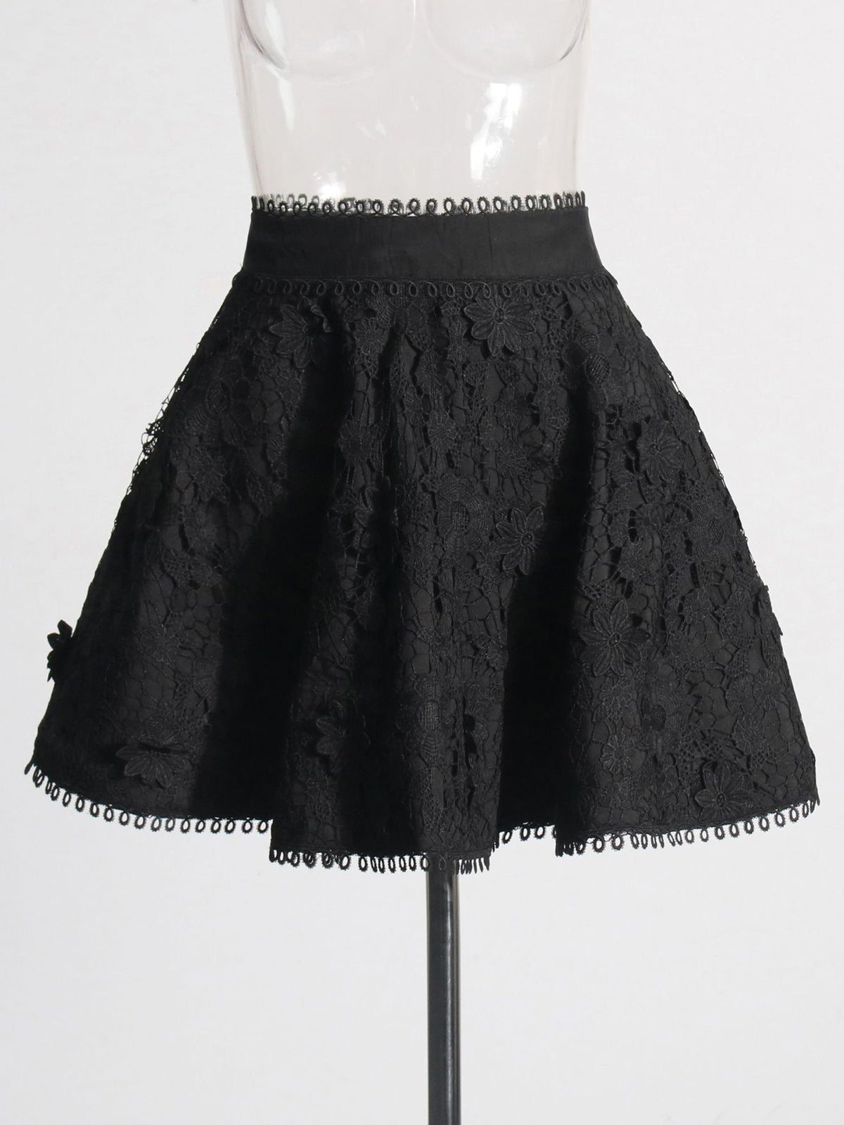 Fashion Lace Trim Collar Button A-Line Skirt Sets