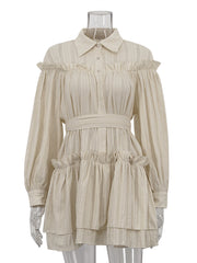 Fashion Button Up Bandage Ruffles Tiered Dress