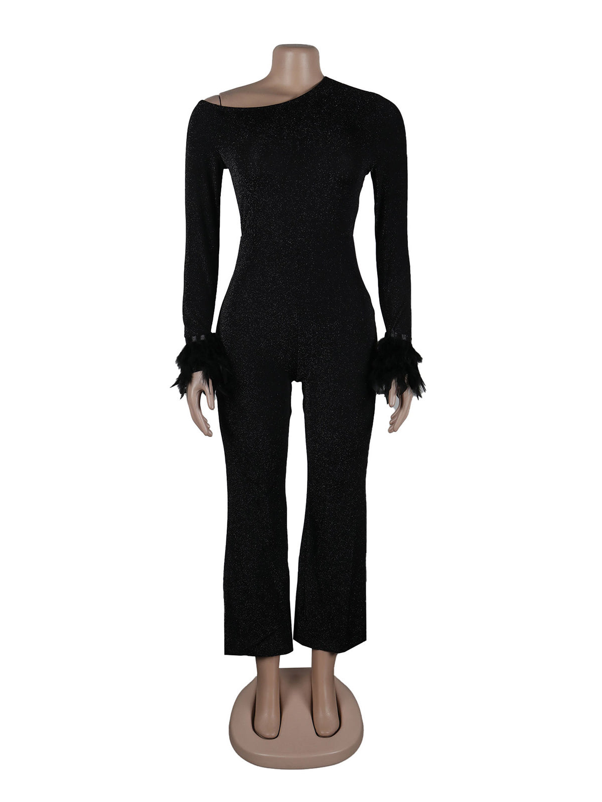 Sloping Shoulder Feather Sleeve Jumpsuit