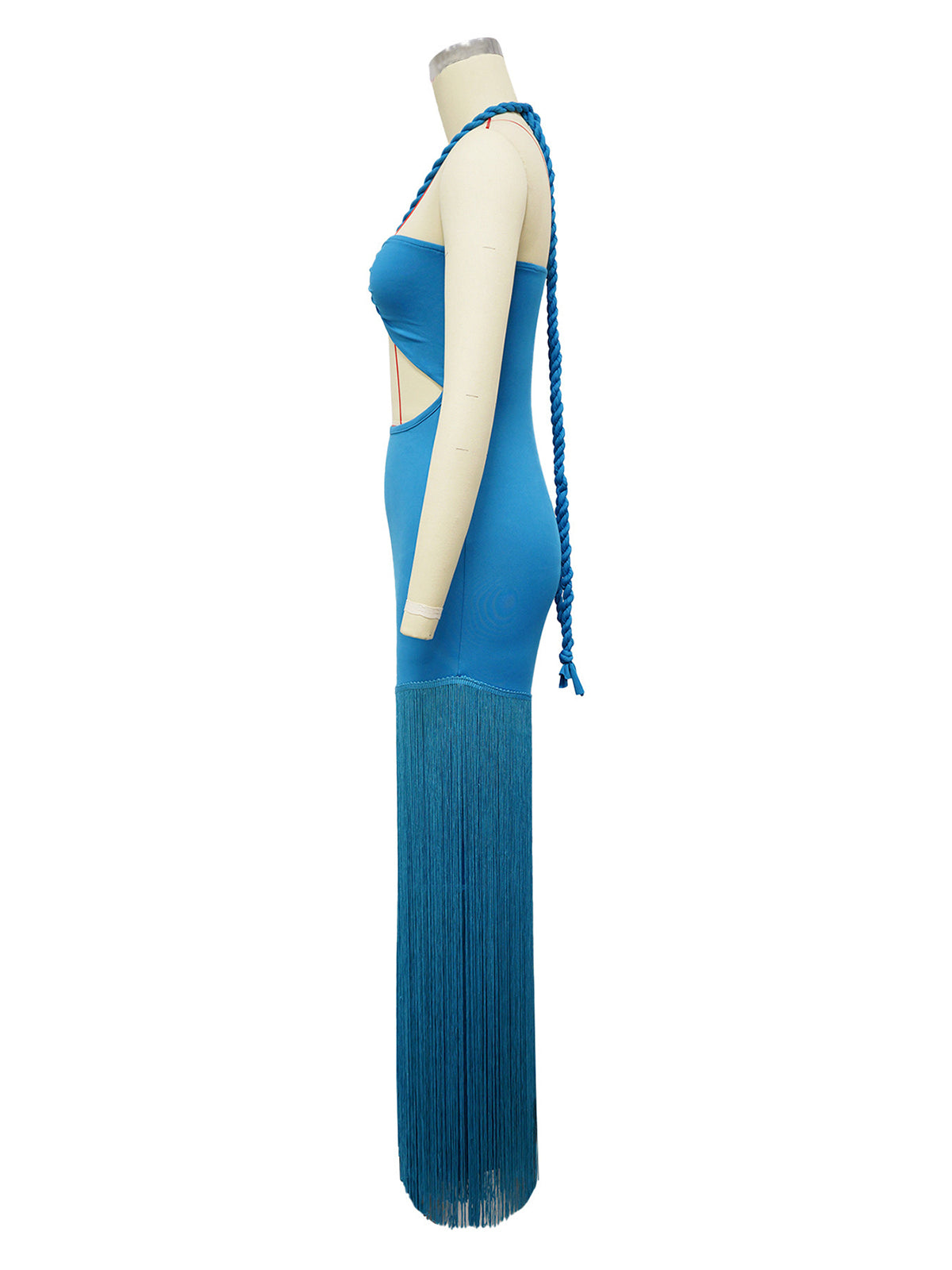 Sexy Halter Lace-up Fringes Maxi Dress