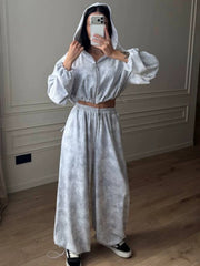 Cropped Drawstring Zip Hoodie and Pants Set