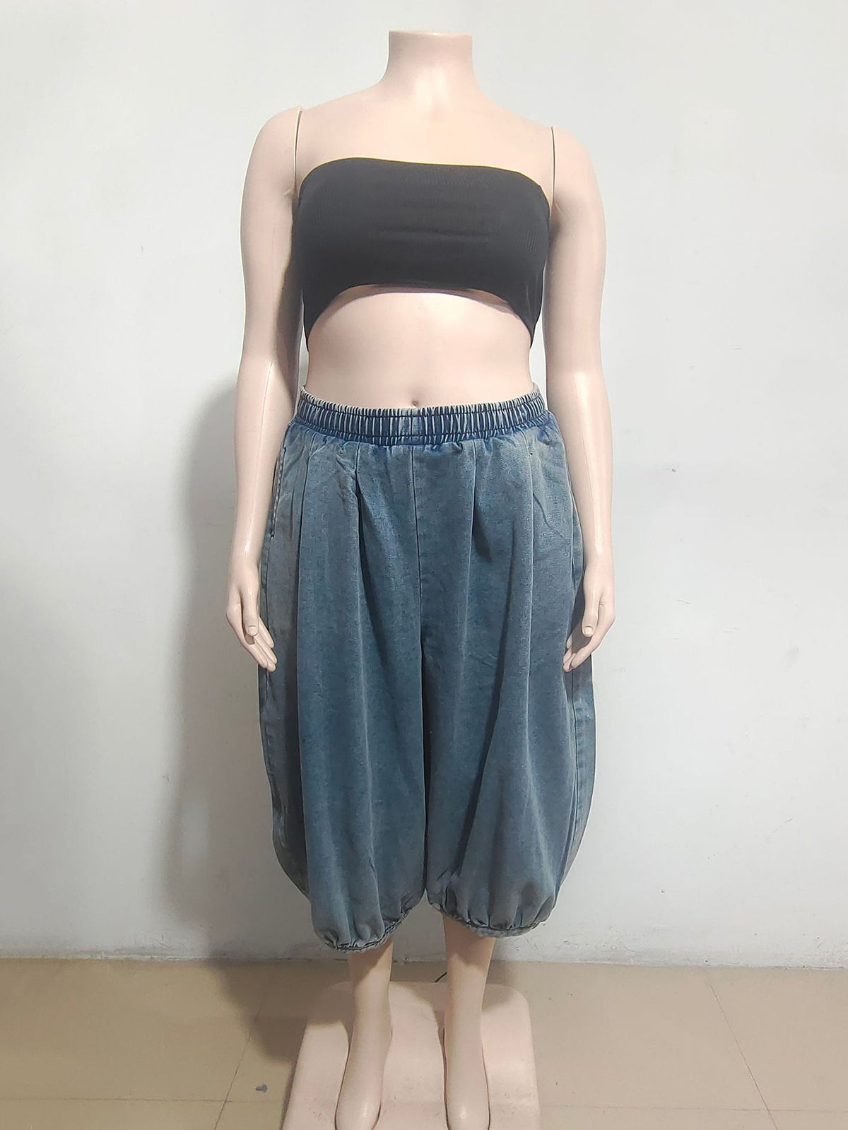 Denim Patchwork Loose Wide Leg Capri pants Jeans