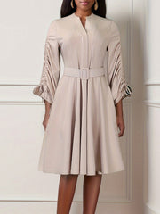 Fashion Drawstring Pleated Sleeve Dress