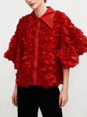 Fashion Rose Flower Embellishment Shirt