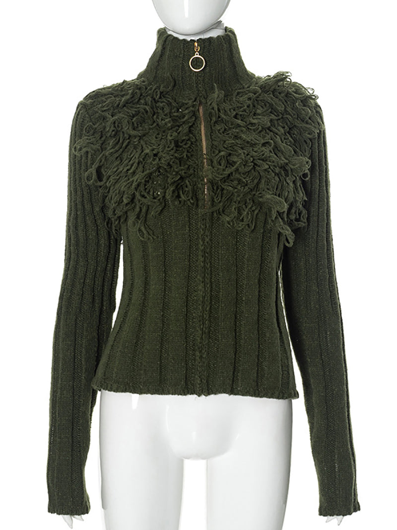 Fashion Fringe Trim Knit Cardigan Sweater