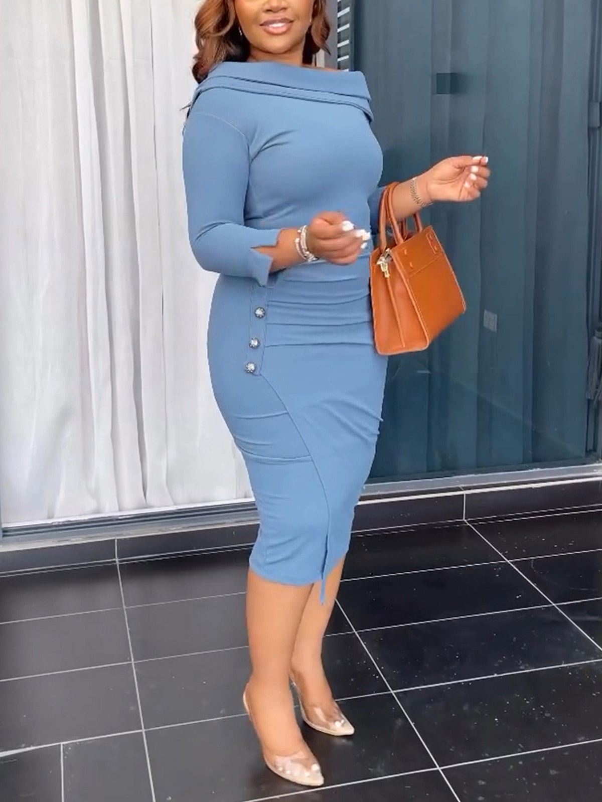 Elegant Ruched Off Shoulder Bodycon Dress