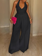 Elegant Halter Backless Regular Jumpsuit