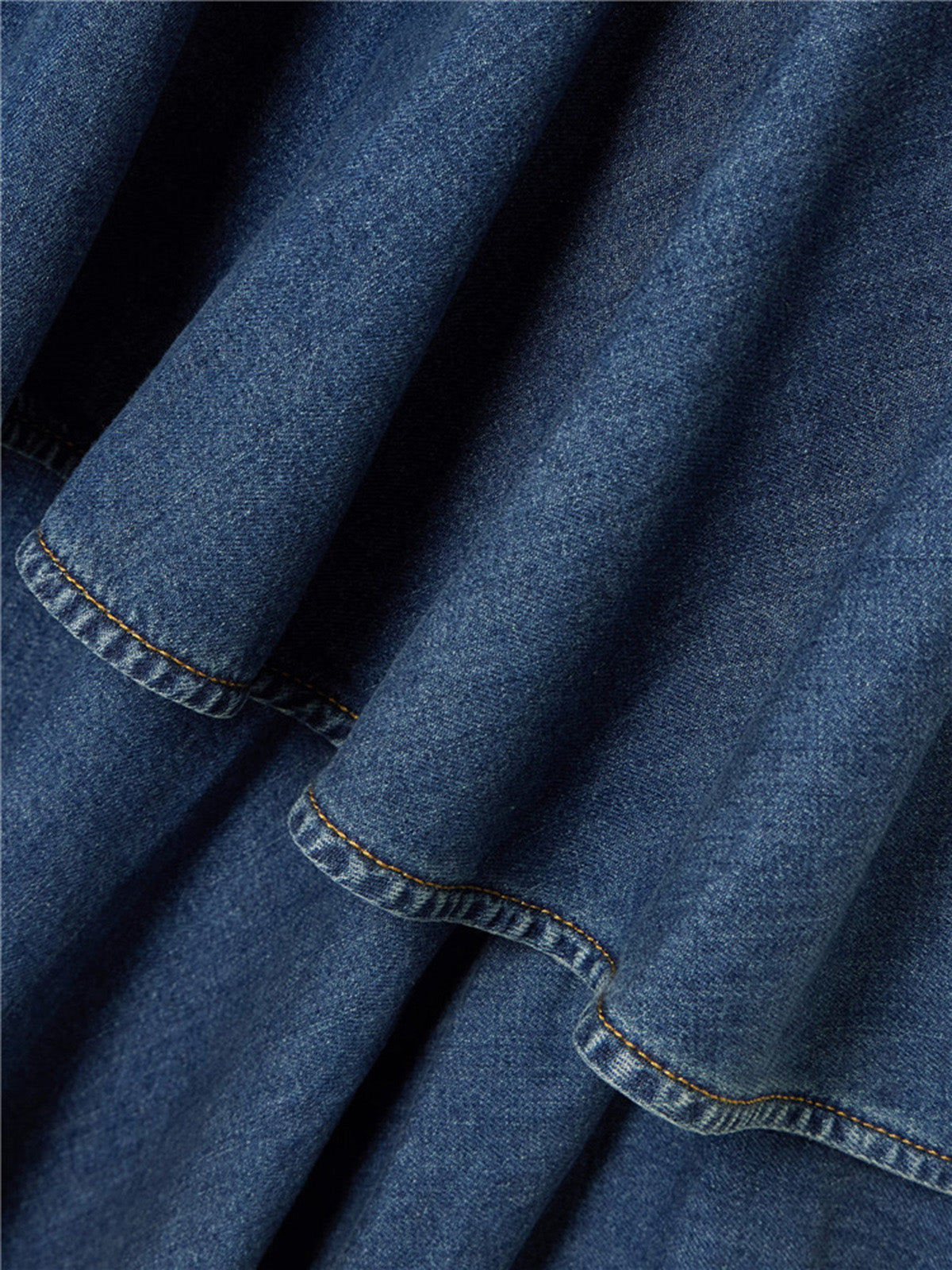Loose Denim Shirt Asymmetric Ruffle Tiered Skirt Sets