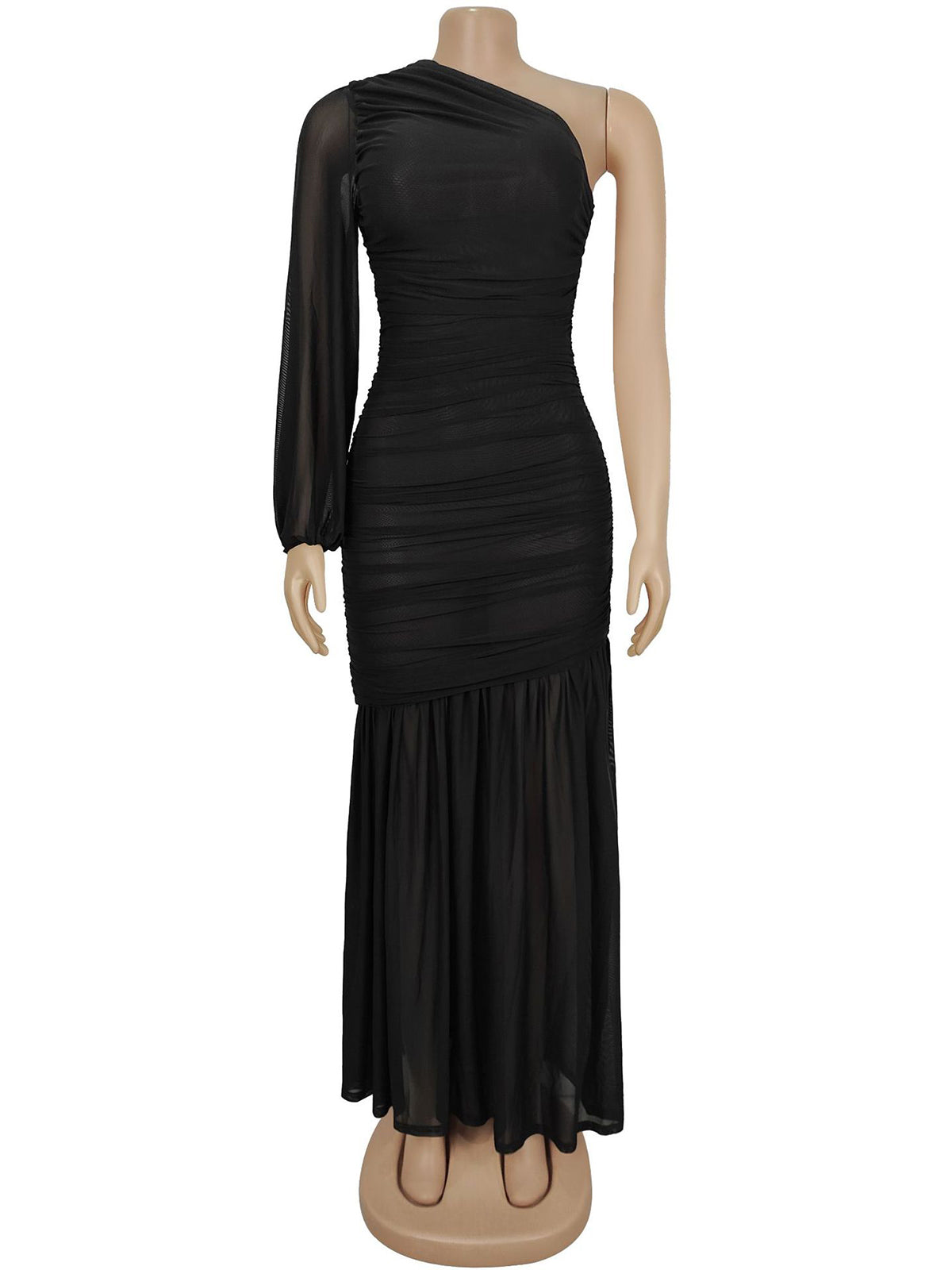 Elegant Sloping Shoulder Ruched Slim Party Dress