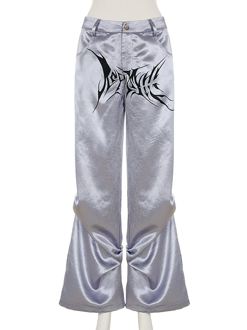 Punk Metallic Color Print High Waist Wide Leg Pants