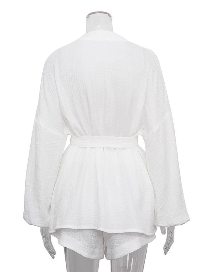 Bubble Sleeve Loose Top and High Waist Shorts Sets