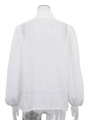 Elegant Stand Collar Puff Sleeve Loose Blouse