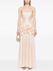 Ruffle Trim Strapless Maxi Dress-boutique