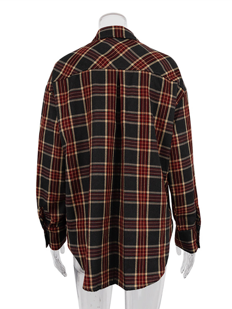 Vintage Lapel Loose Oversize Plaid Shirt