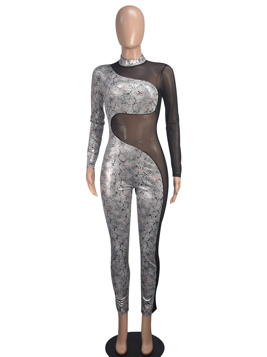 Sexy Mesh Sequin Patchwork See Through Jumpsuit