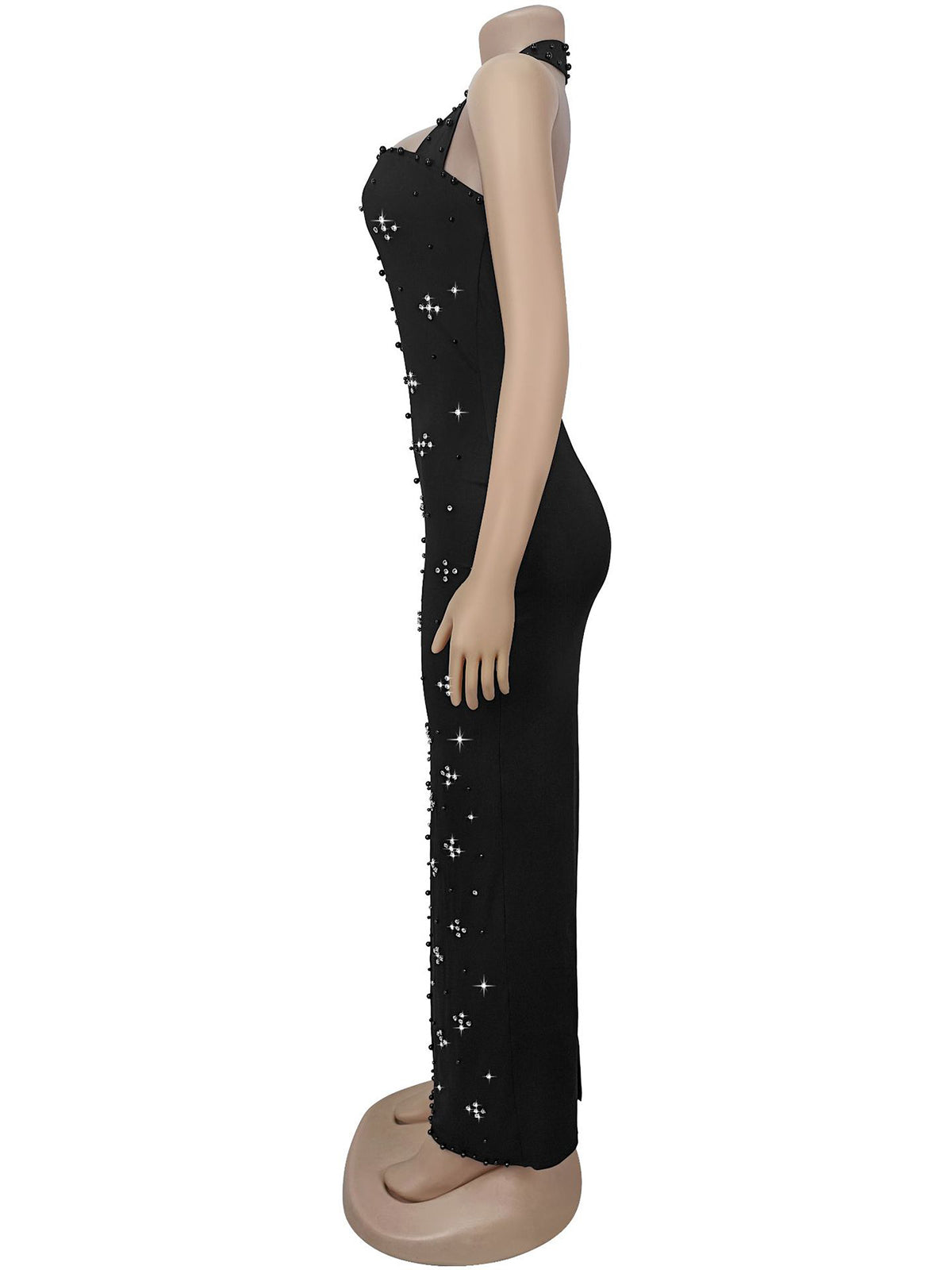 Sexy Halter Rhinestone Embellished Bodycon Maxi Dress