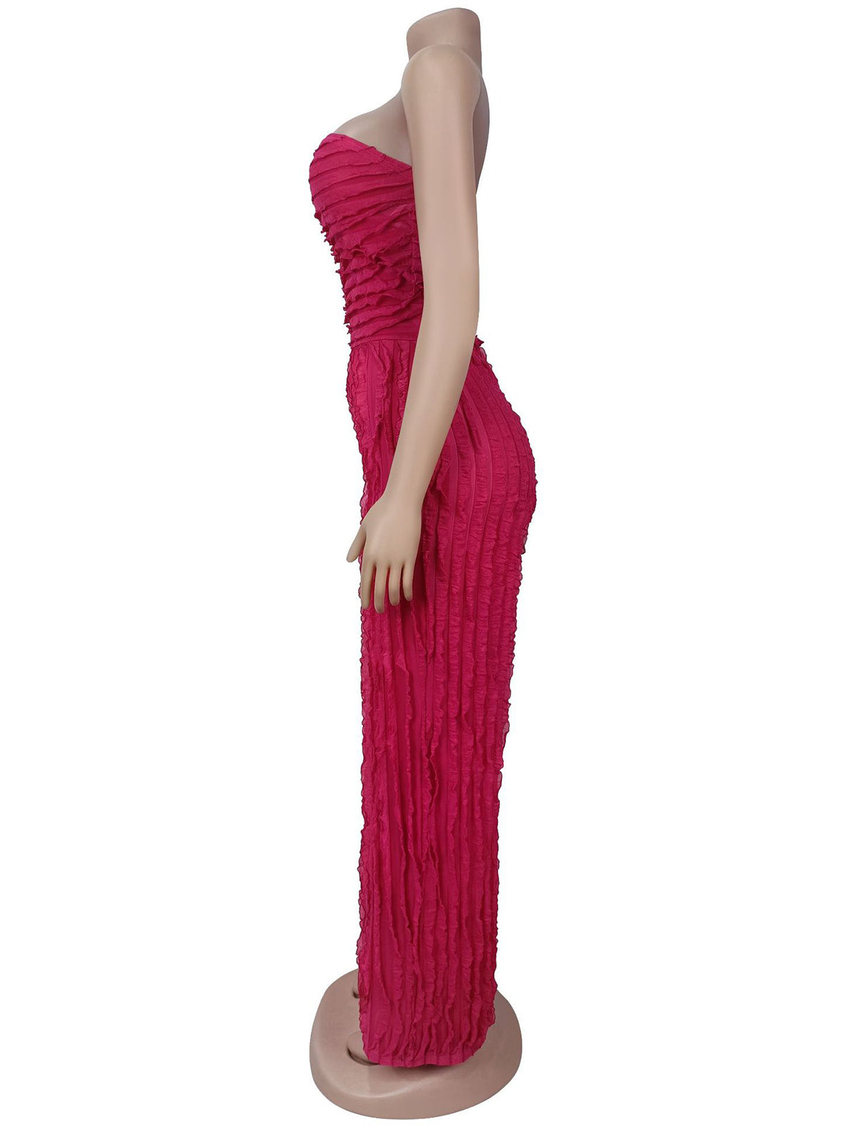 Casual Strapless Pleated Wavy Grain Wide Leg Jumpsuit