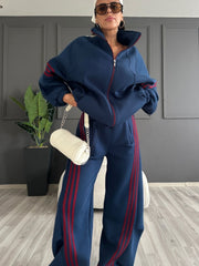 Triple Stripe Stand Collar Jacket and Pants Set