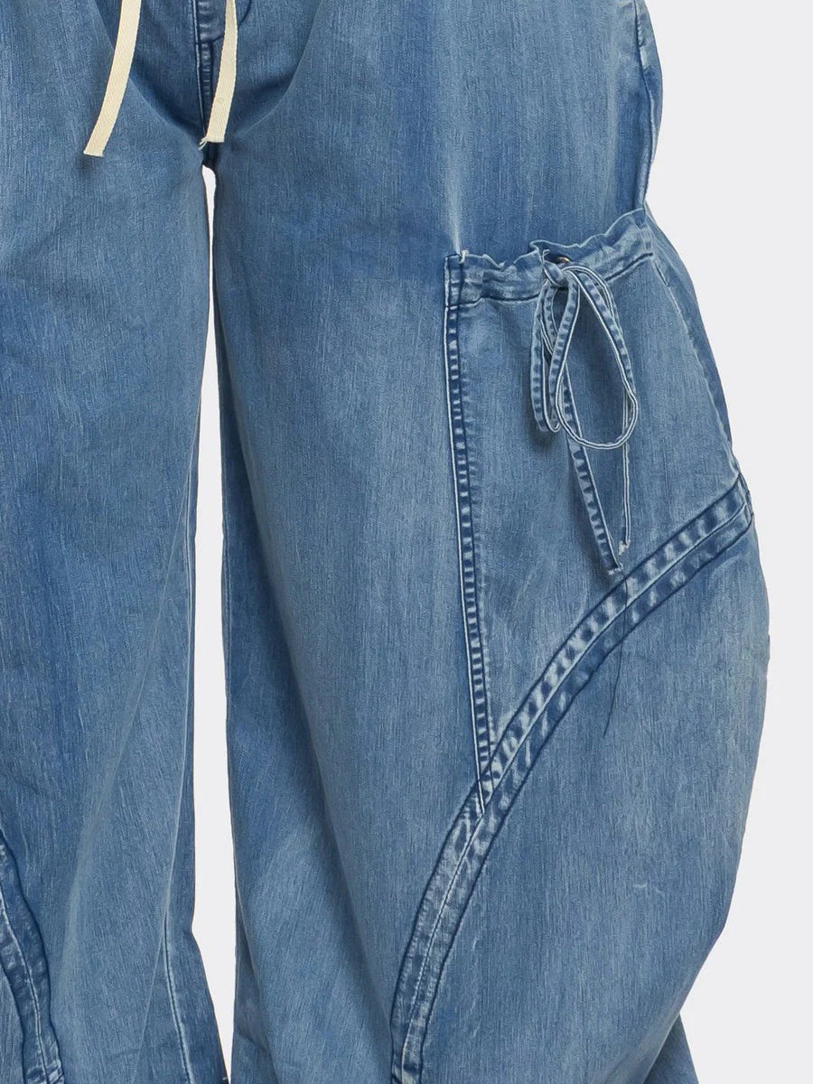 Drawstring Detail Loose Cargo Jeans