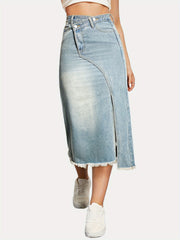 Retro High Waist Denim Split Skirt