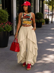 Layered Ruffle Drawstring Jogger Pants