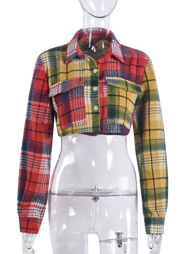 Fashion Plaid Cropped Shirt Jacket