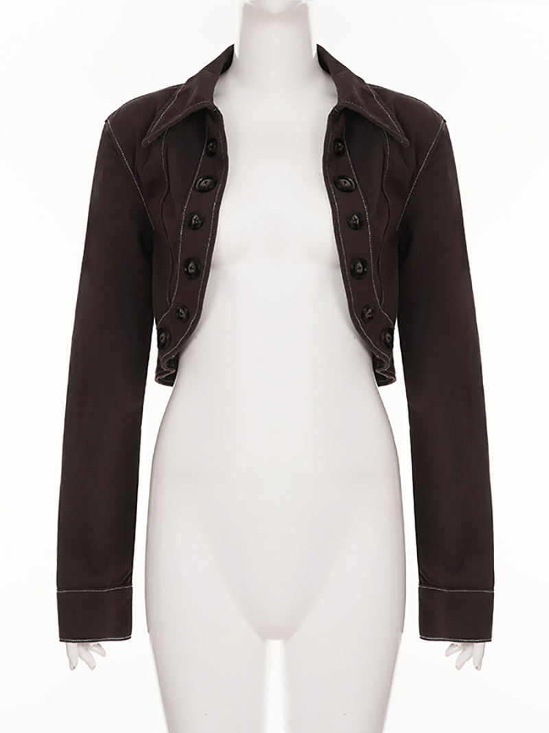 Fashion Button Cropped Denim Jacket