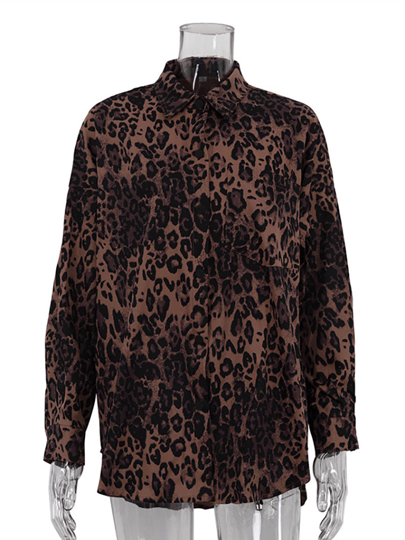Loose Leopard Print Button Down Casual Shirt