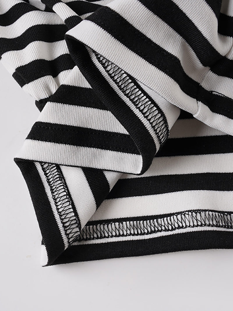 Striped Batwing Sleeve Top And Package Hip Skirt Sets