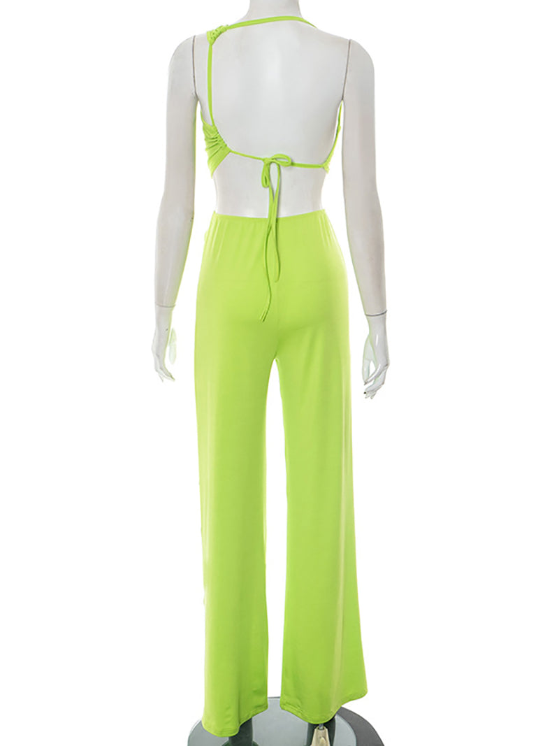 Sexy Oblique Shoulder Ring Stitching Straight Jumpsuit