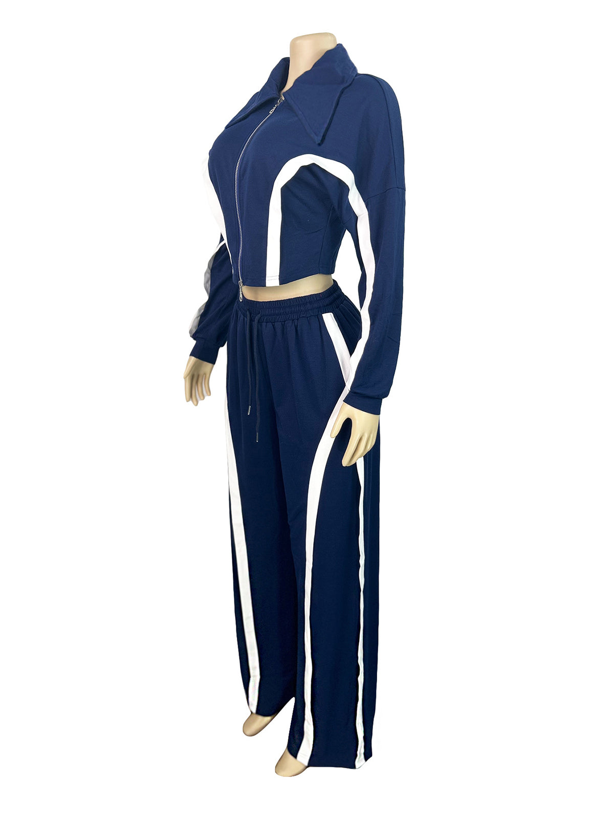 Stripe Patchwork Crop Top and Sweatpants  Set