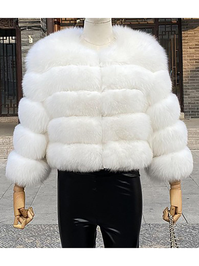 Classy Cropped Faux Fur Warm Jacket Coat