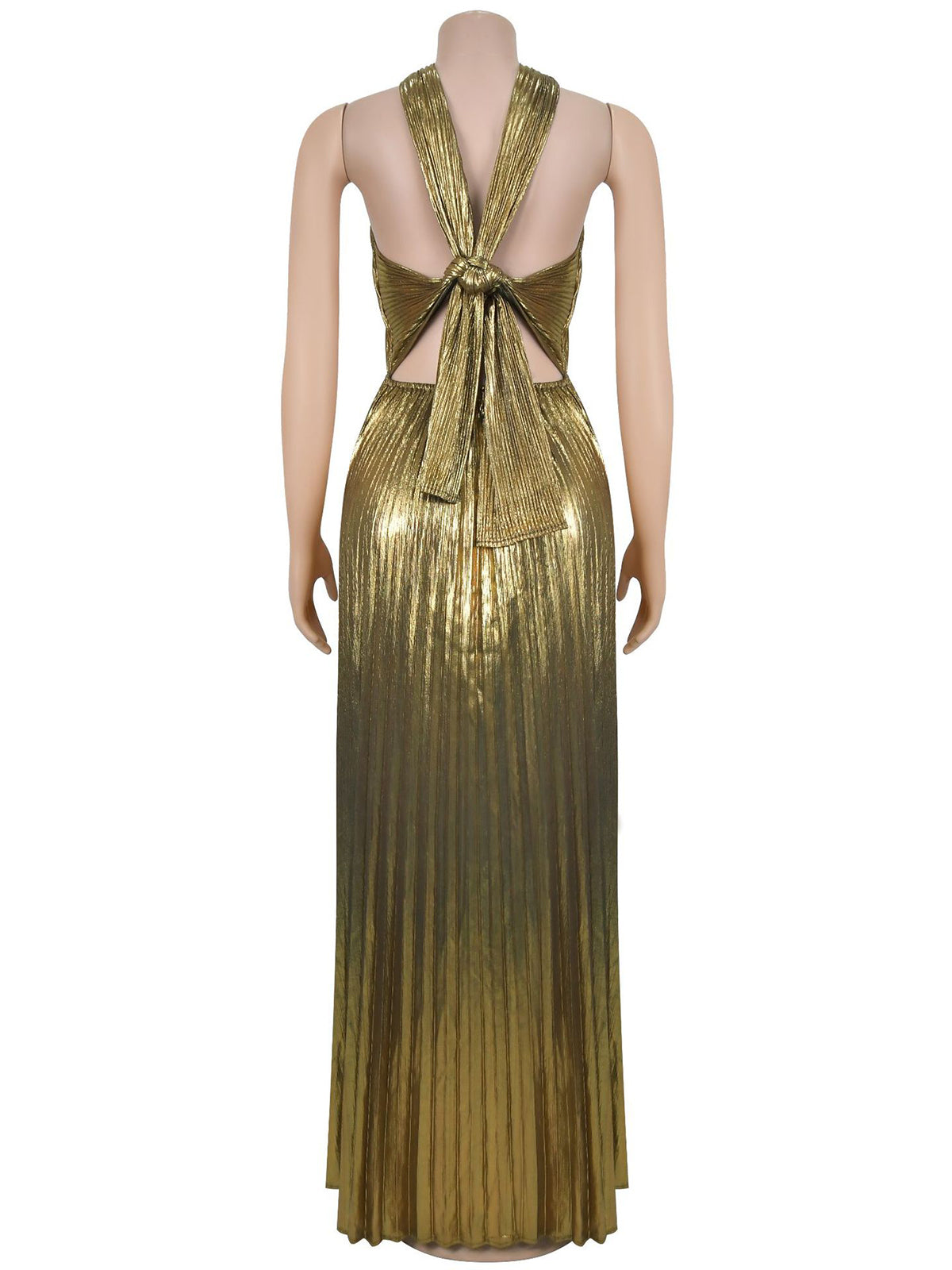 Fashion Backless Lace-up Pleated Maxi Dress