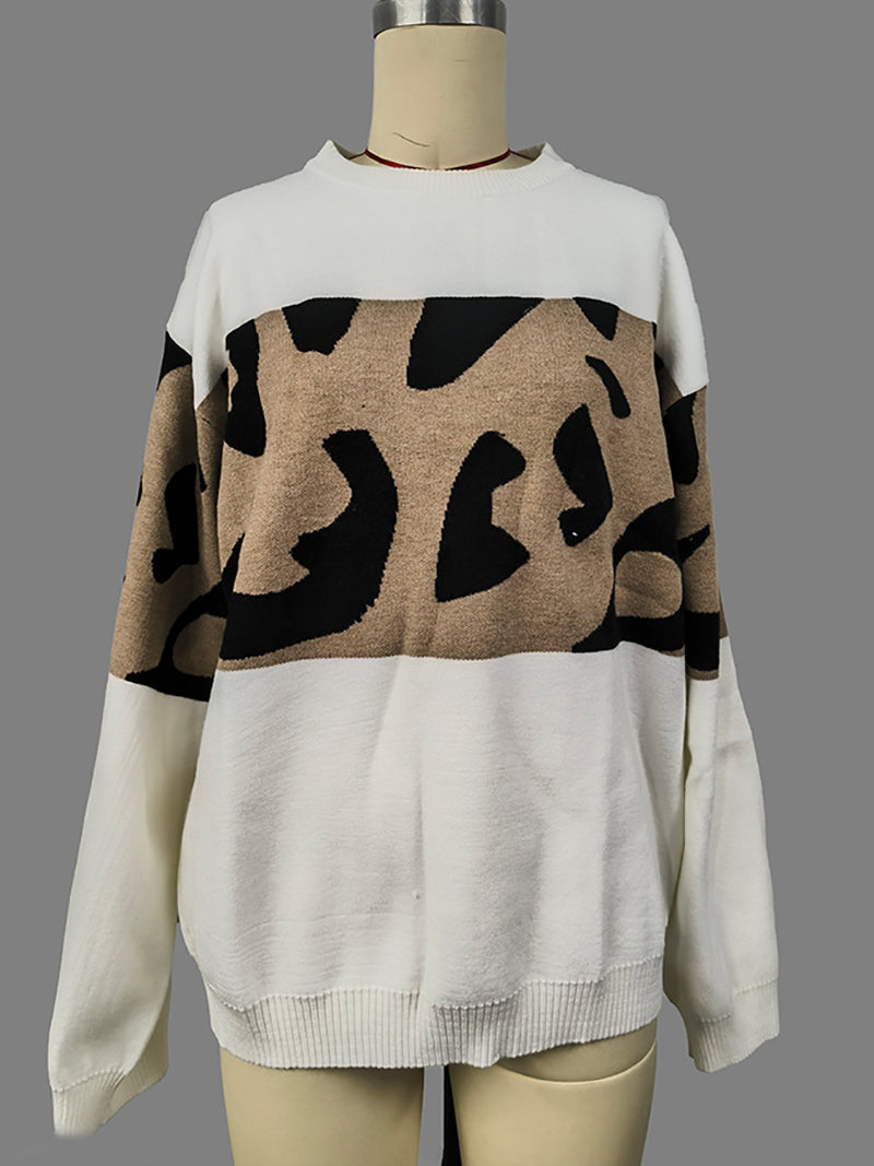 Color Block Leopard Pattern Patchwork Loose Sweater