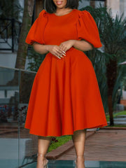 Puff Sleeve Bodycon Midi Dress