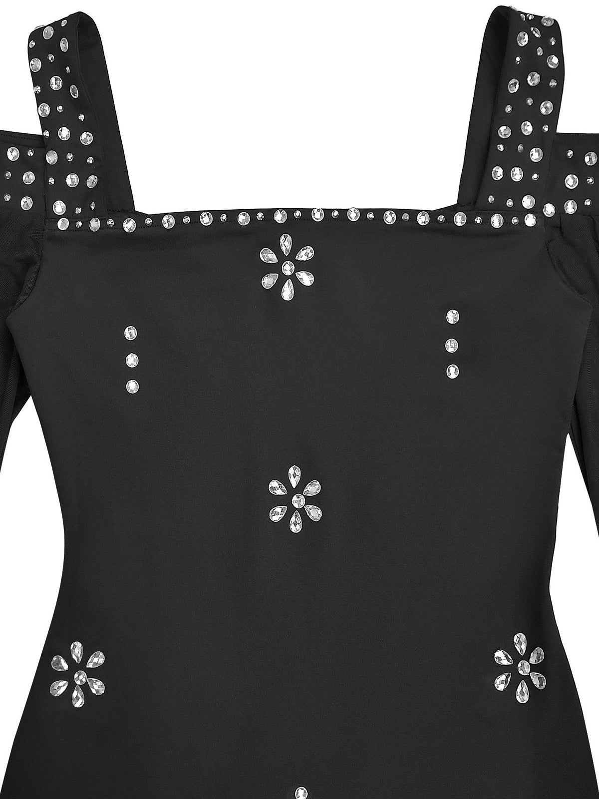 Elegant Rhinestone Square Neck Mesh Slim Maxi Dress