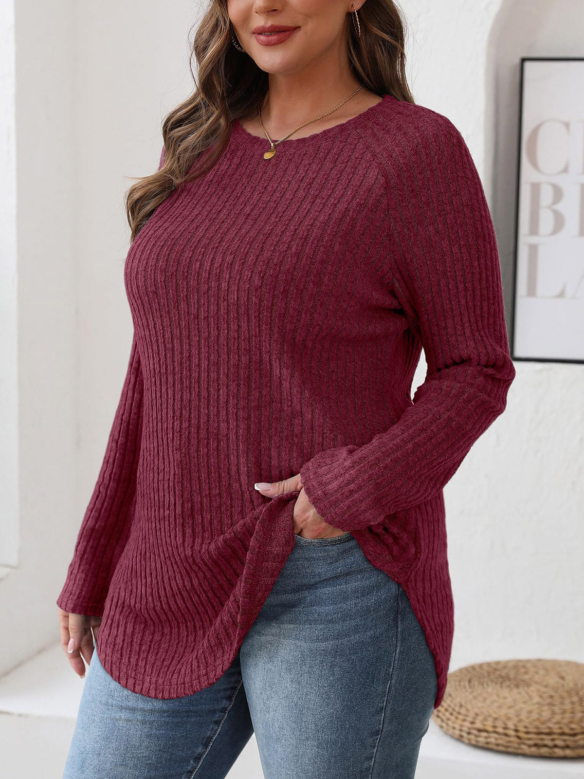 Casual Round Neck Knit Pullover Sweatshirt
