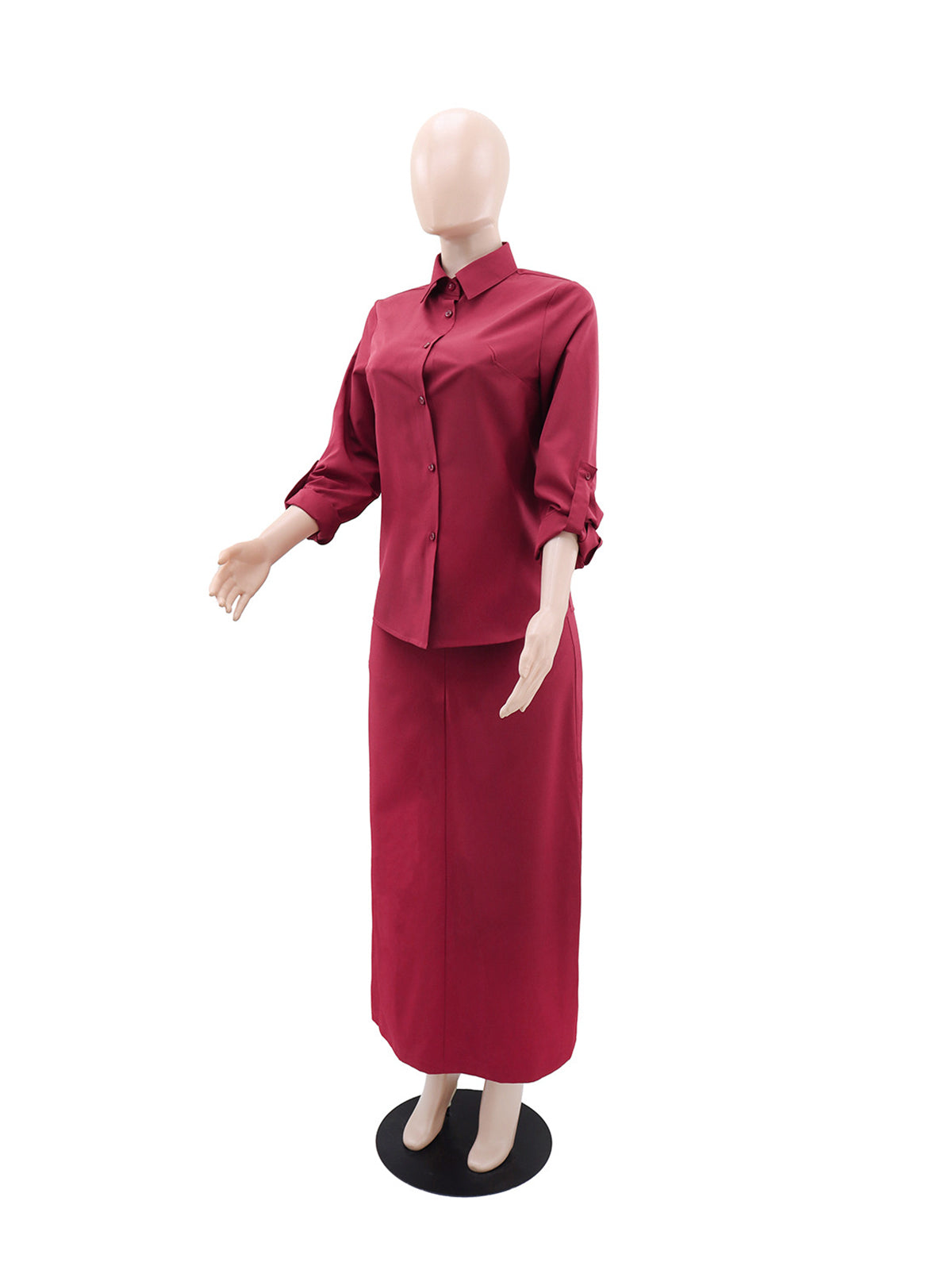 Casual Button Shirt High Waist Skirt Two Piece Set