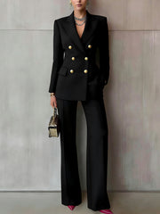 Fashion Double Breasted Slim Blazer Suit Set