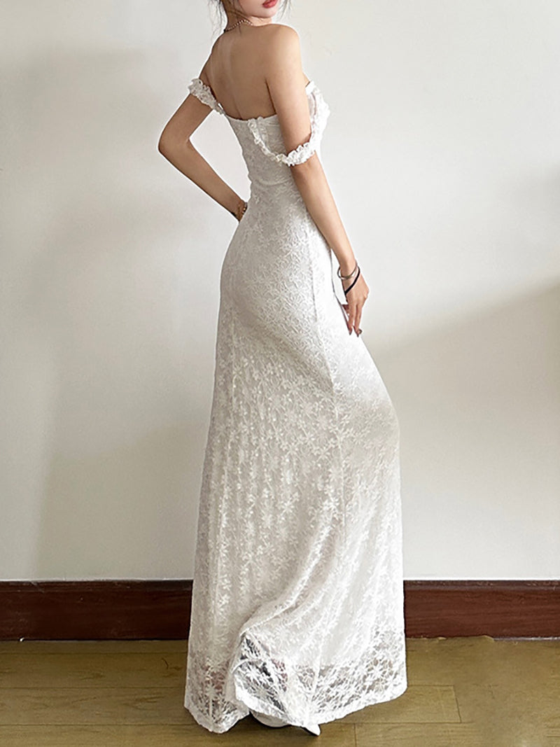 Floral Lace Strap Sleeveless Slim Maxi Dress