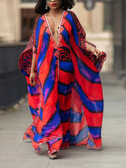 Fashion See-Through Chiffon Print V-neck Dress