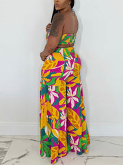 Print Halter Backless Wide Leg Pants Two Piece Set