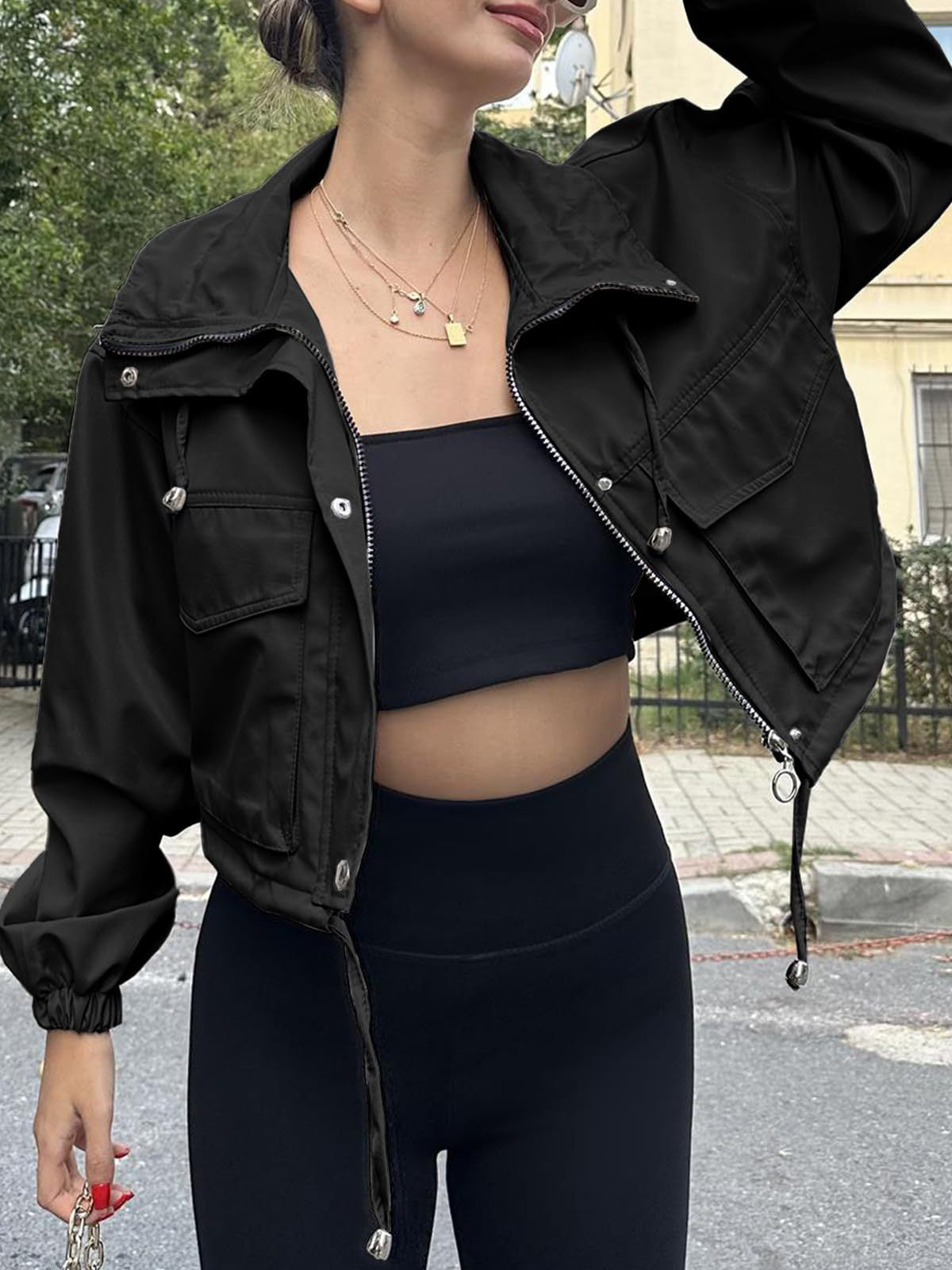 Fashion Zipper Cropped Jacket Trench Coat