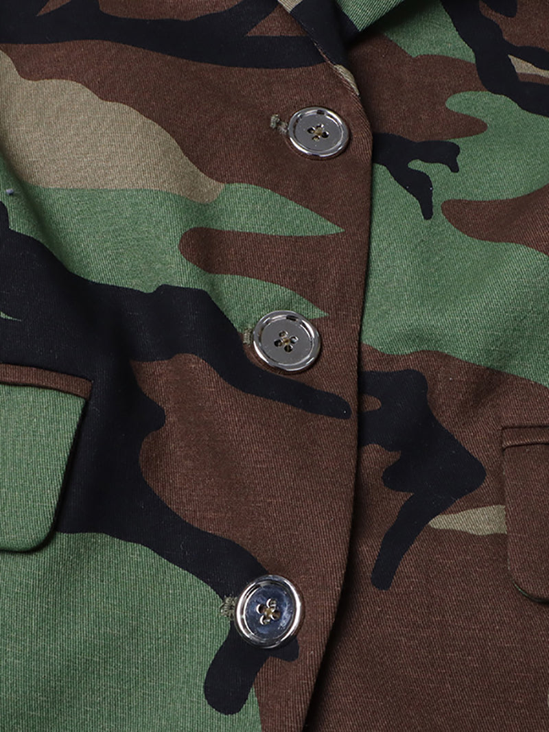 Camo Single Breasted Long Sleeve Casual Blazer