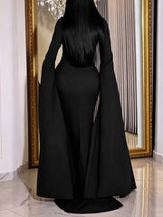 Rhinestone Embellished Stand Collar Cape Cloak Evening Gown