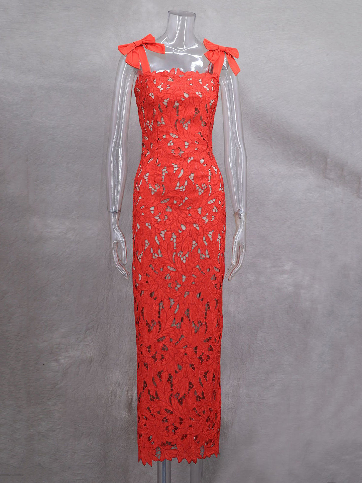 Embroidered Hollow-out Bowknot Shoulder Straps Dress