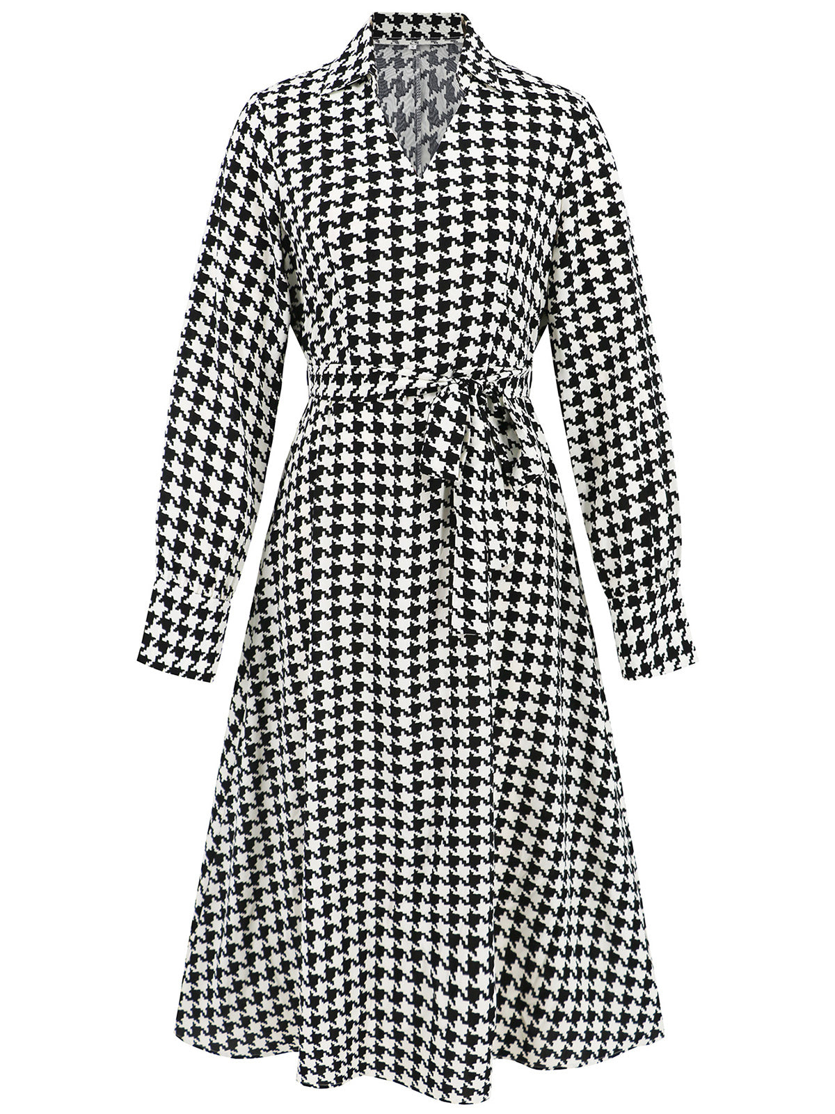 Houndstooth Print High Waist Slim Midi Dress