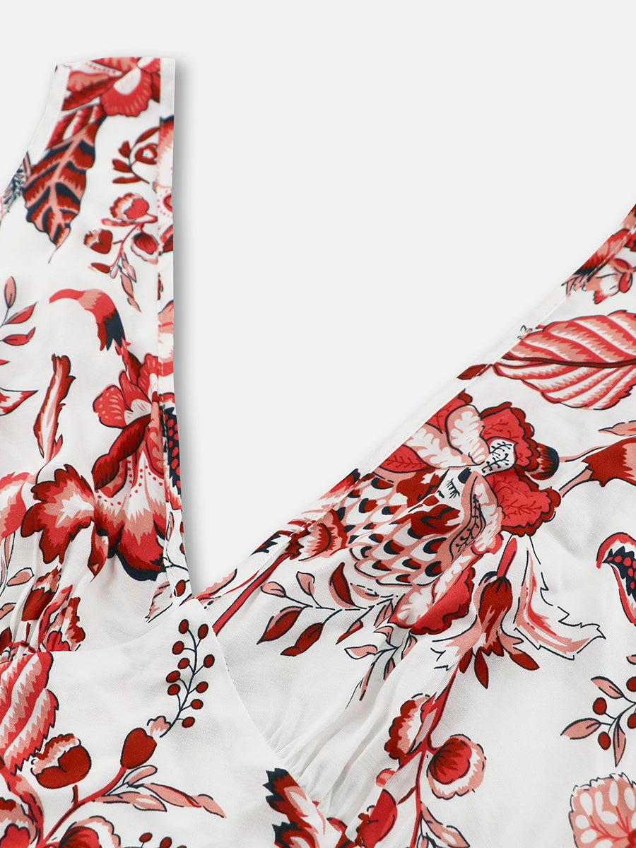 Retro V Neck Flower Print Dress