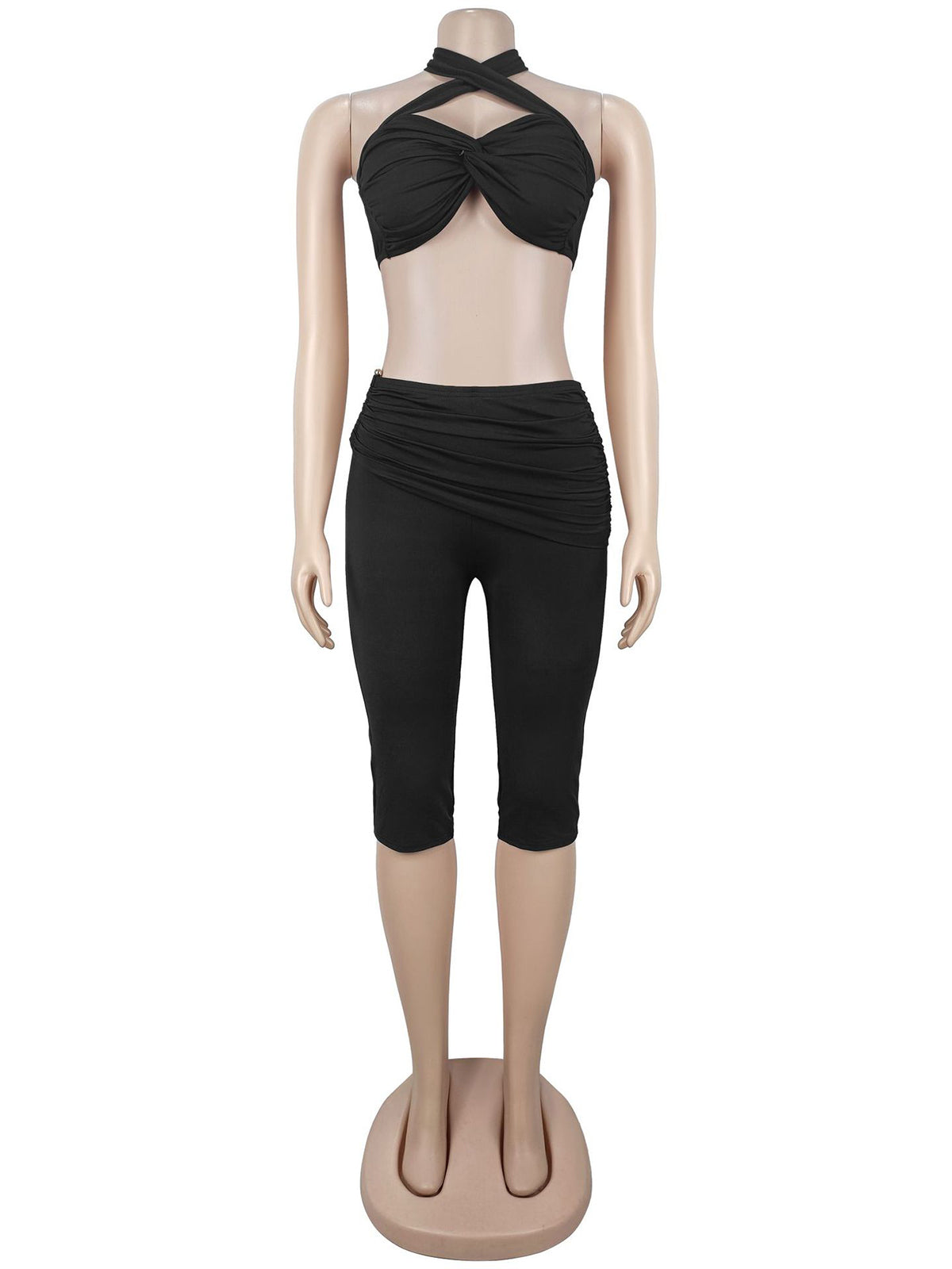 Sexy Tie Up Top And Capri Pants Two Piece Set